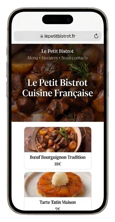 Aper&ccedil;u d'un site de restaurant sur mobile